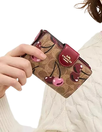Coach Medium Corner Zip Wallet In Signature Canvas With Cherry Print