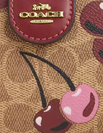 Coach Medium Corner Zip Wallet In Signature Canvas With Cherry Print