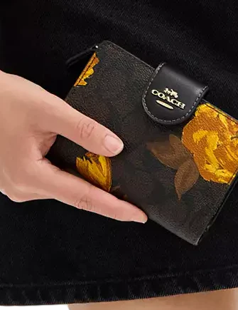 Coach Medium Corner Zip Wallet In Signature Canvas With Floral Print