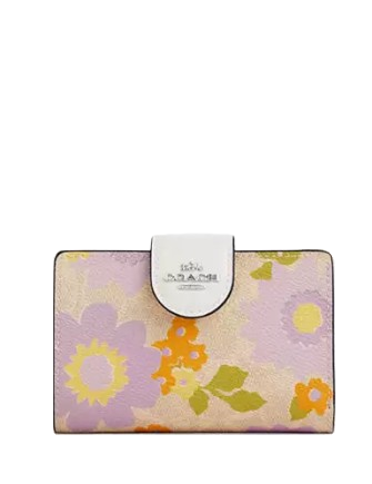Coach Medium Corner Zip Wallet In Signature Canvas With Floral Print