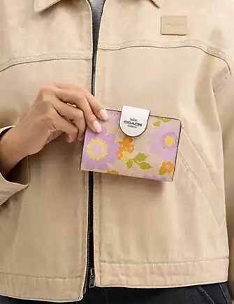 Coach Medium Corner Zip Wallet In Signature Canvas With Floral Print