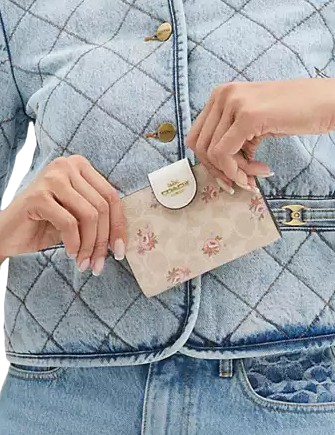 Coach Medium Corner Zip Wallet In Signature Canvas With Floral Print