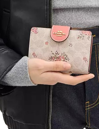 Coach Medium Corner Zip Wallet In Signature Canvas With Floral Print