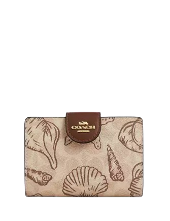 Coach Medium Corner Zip Wallet In Signature Canvas With Shell Print