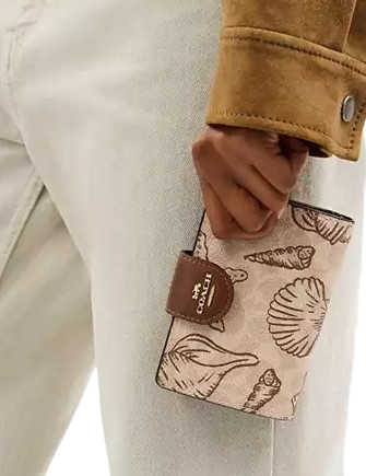 Coach Medium Corner Zip Wallet In Signature Canvas With Shell Print