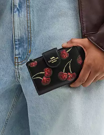 Coach Medium Corner Zip Wallet With Cherry Print