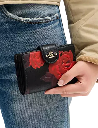 Coach Medium Corner Zip Wallet With Floral Print