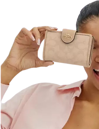 Coach Medium Corner Zip Wallet With Signature Canvas