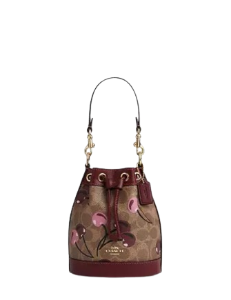 Coach Mini Bucket Bag In Signature Canvas With Cherry Print