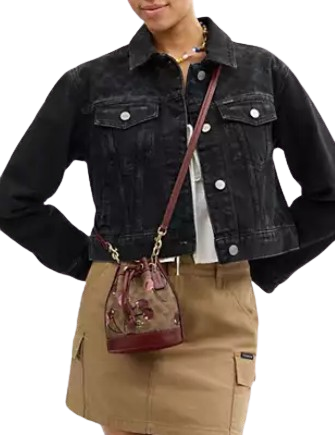 Coach Mini Bucket Bag In Signature Canvas With Cherry Print
