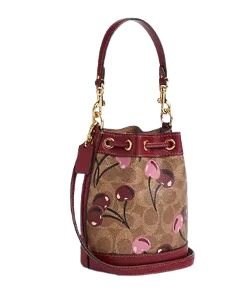 Coach Mini Bucket Bag In Signature Canvas With Cherry Print