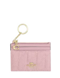 Coach Mini Skinny Id Case In Loved Denim With Quilting And Charm