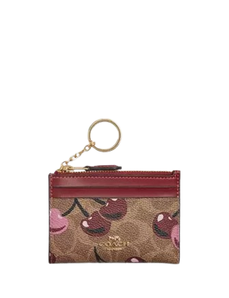 Coach Mini Skinny Id Case In Signature Canvas With Cherry Print