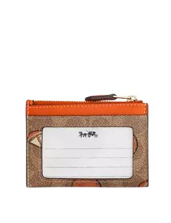Coach Mini Skinny Id Case In Signature Canvas With Orange Print