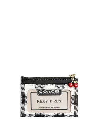 Coach Mini Skinny Id Case With Gingham Print And Charm