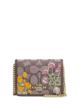 Coah Mini Wallet On A Chain In Signature Jacquard With Floral Embroidery