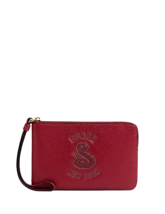 Coach New Year Corner Zip Wristlet With Snake Graphic