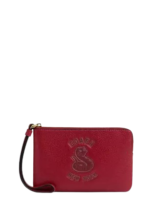 Coach New Year Corner Zip Wristlet With Snake Graphic