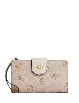 Coach Phone Wallet In Signature Canvas With Floral Print