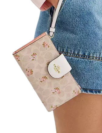 Coach Phone Wallet In Signature Canvas With Floral Print