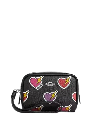 Coach Pouch Wristlet With Heart Bolt Print