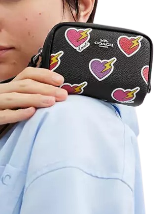 Coach Pouch Wristlet With Heart Bolt Print