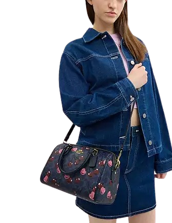 Coach Rowan Satchel Bag In Signature Canvas With Cherry Print