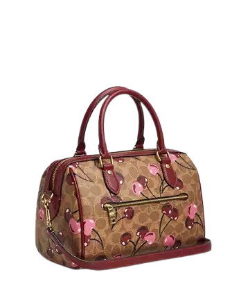 Coach Rowan Satchel Bag In Signature Canvas With Cherry Print