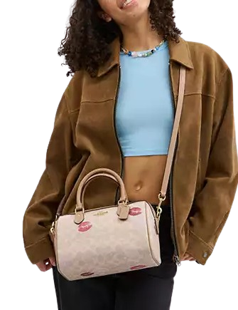 Coach Rowan Satchel Bag In Signature Canvas With Lips Print