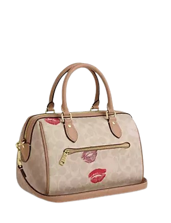 Coach Rowan Satchel Bag In Signature Canvas With Lips Print
