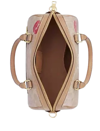 Coach Rowan Satchel Bag In Signature Canvas With Lips Print
