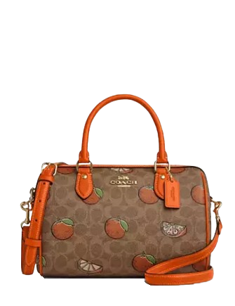 Coach Rowan Satchel Bag In Signature Canvas With Orange Print
