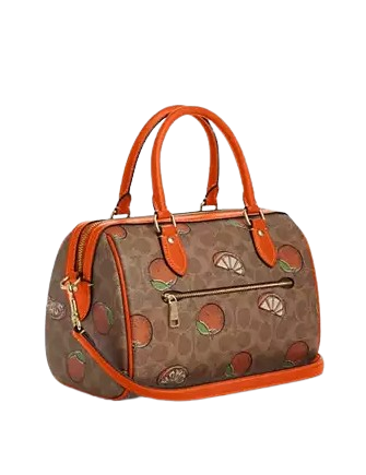 Coach Rowan Satchel Bag In Signature Canvas With Orange Print