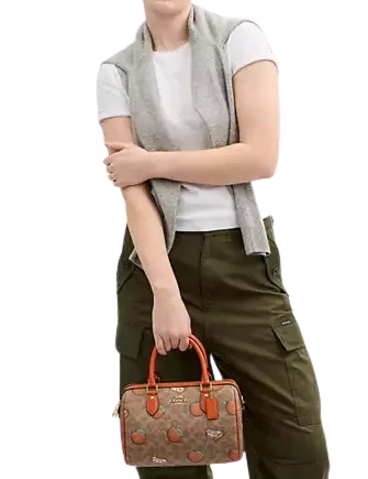 Coach Rowan Satchel Bag In Signature Canvas With Orange Print