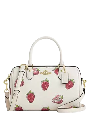 Coach Rowan Satchel Bag With Strawberry Print