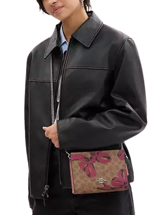 Coach Slim Crossbody Bag In Signature Canvas With Bow Print