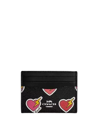 Coach Slim Id Card Case With Heart Bolt Print