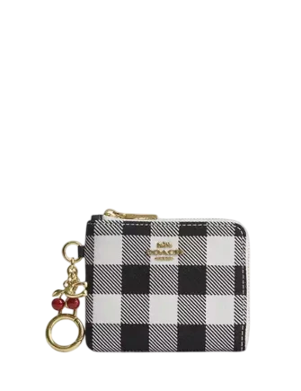 Coach Small Corner Zip Wallet With Gingham Print And Charms