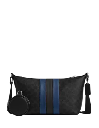 Coach Small Finn Crossbody Bag With Pouch In Signature Canvas With Varsity Stripe