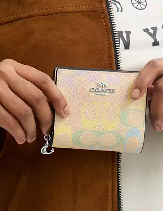 Coach Snap Wallet In Rainbow Signature Canvas