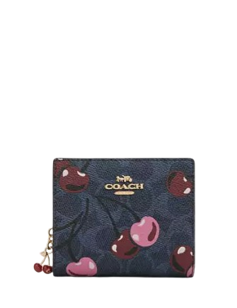 Coach Snap Wallet In Signature Canvas With Cherry Print