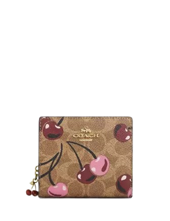 Coach Snap Wallet In Signature Canvas With Cherry Print