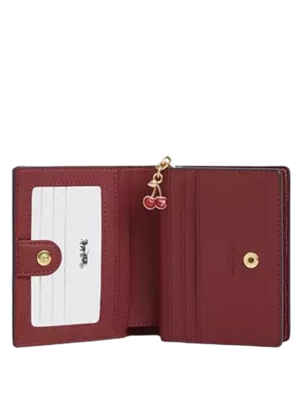 Coach Snap Wallet In Signature Canvas With Cherry Print