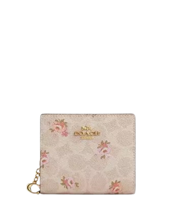 Coach Snap Wallet In Signature Canvas With Floral Print
