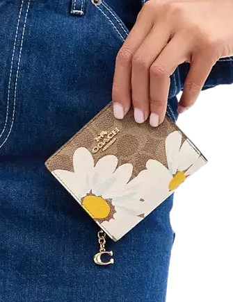 Coach Snap Wallet In Signature Canvas With Floral Print