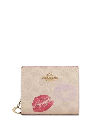 Coach Snap Wallet In Signature Canvas With Lips Print