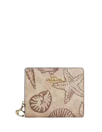 Coach Snap Wallet In Signature Canvas With Shell Print