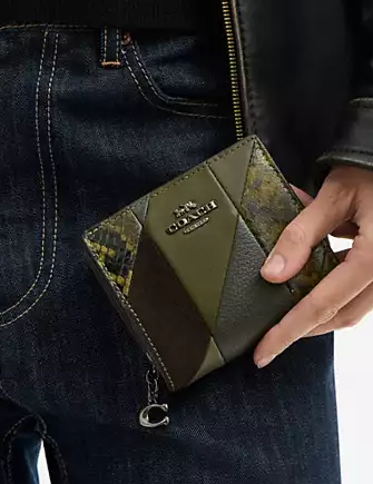 Coach Snap Wallet With Patchwork And Snake Print
