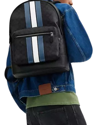 Coach West Backpack In Signature Canvas With Varsity Stripe