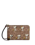 Coach X Peanuts Corner Zip Wristlet In Signature Canvas With Snoopy Print